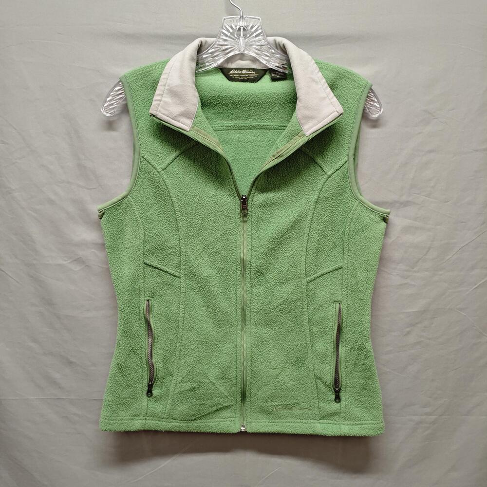 Eddie Bauer Fleece Vest Womens XS Green Full Zip Zip Pockets Made Canada